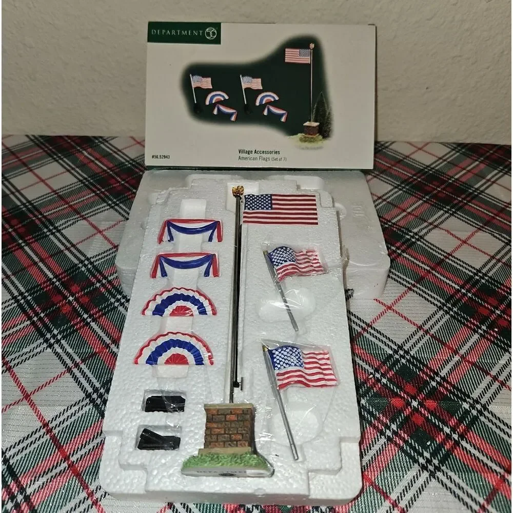 Department 56 American Flags Village Accessory Set